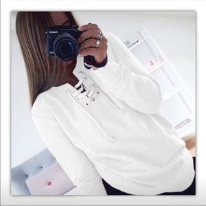 White Criss Cross Tie Sweatshirt